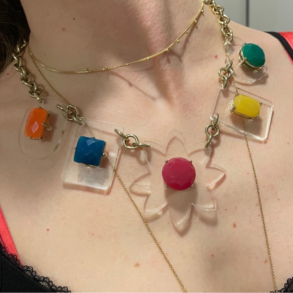 Very cool vintage clear lucite multiple pendant necklace